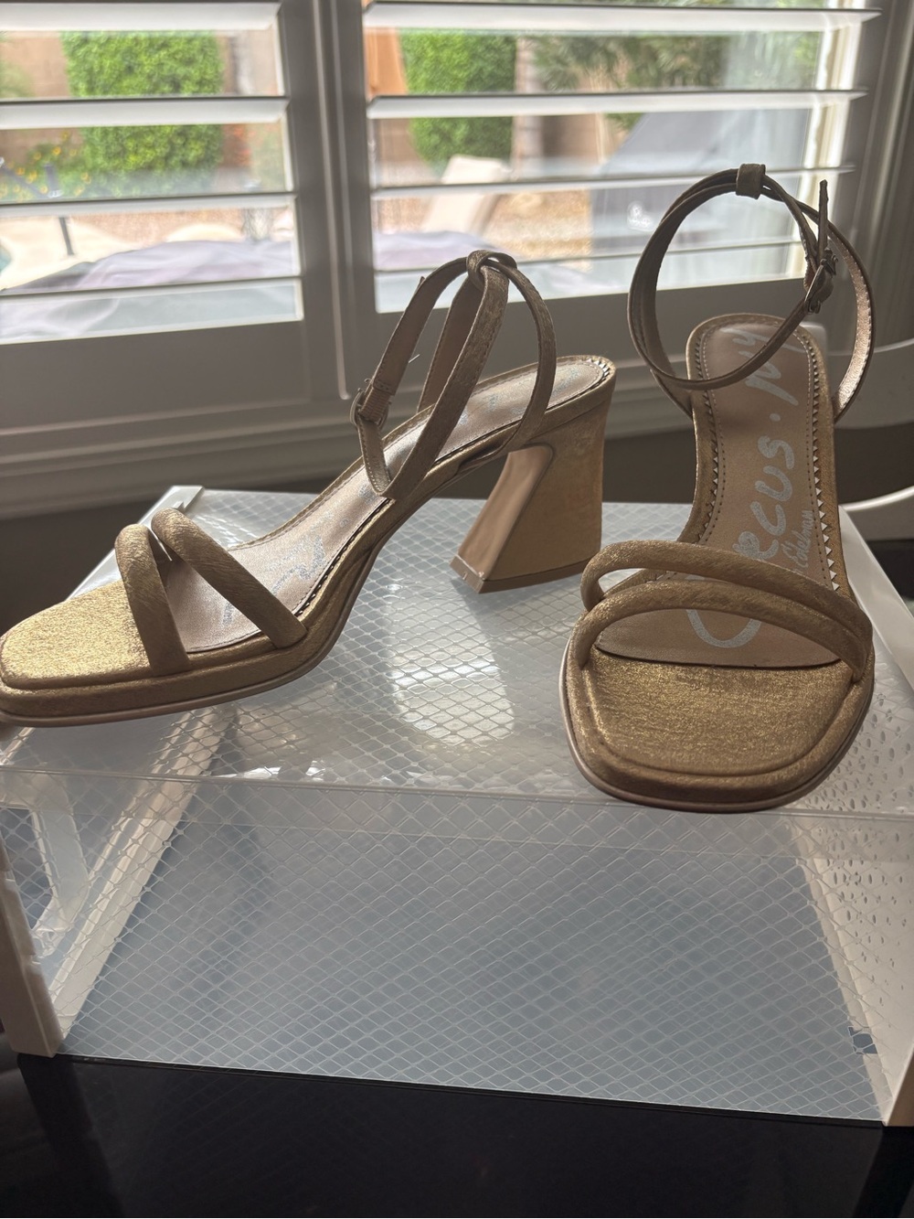 Sam Edelman Gold Strappy Block Heel Sandals